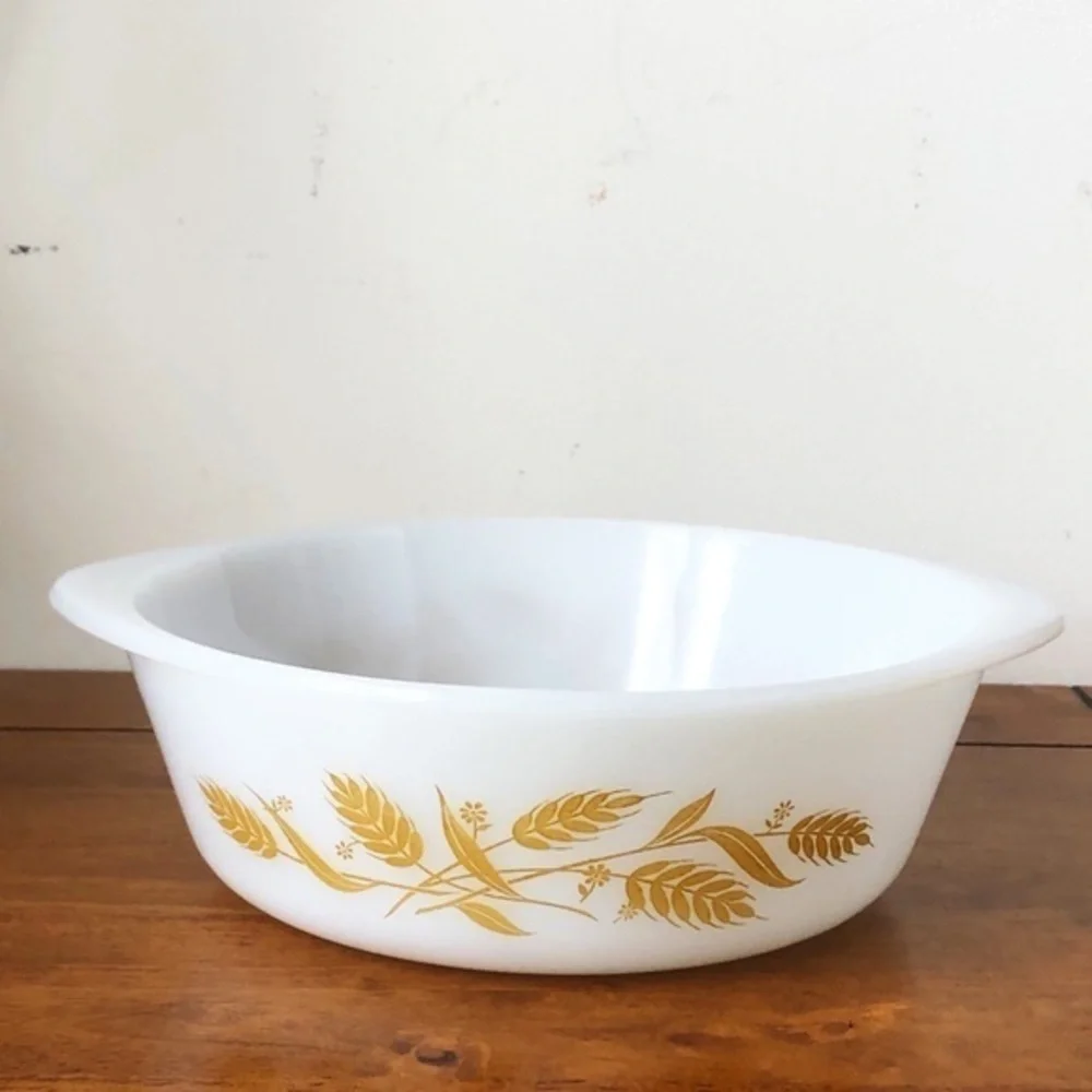 Sears 2 Quart Ovenware White Milk Glass Gold Wheat J-514 VTG 8” Oval Dish NO LID